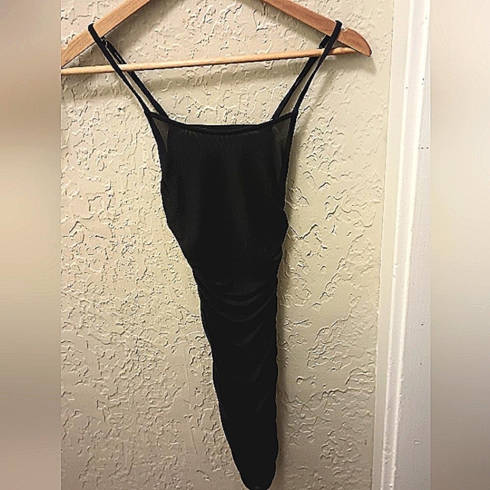 Ruched mesh body con slipdtess